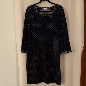 Talbots Navy Polka Dot 3/4 Sleeve Shift Dress